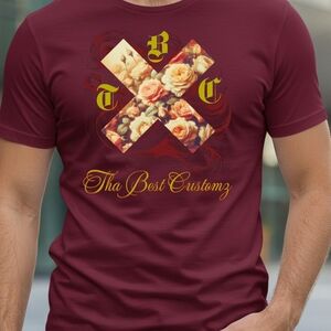 Gildan Burgundy Graphic Tee with Floral Design